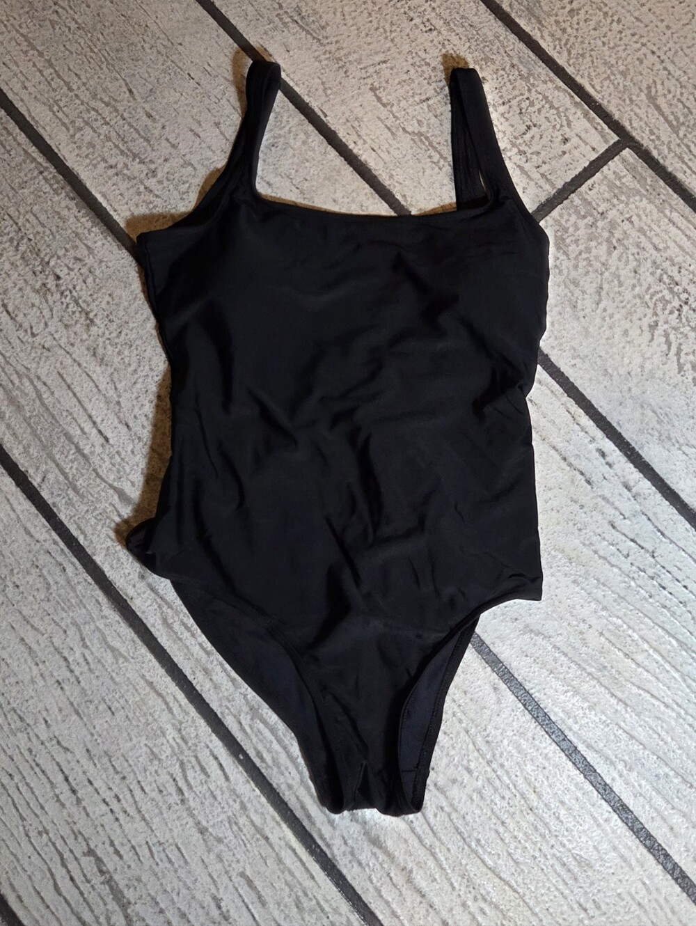 Black One-Piece Swimsuit - Classic Scoop Neck Size Medium